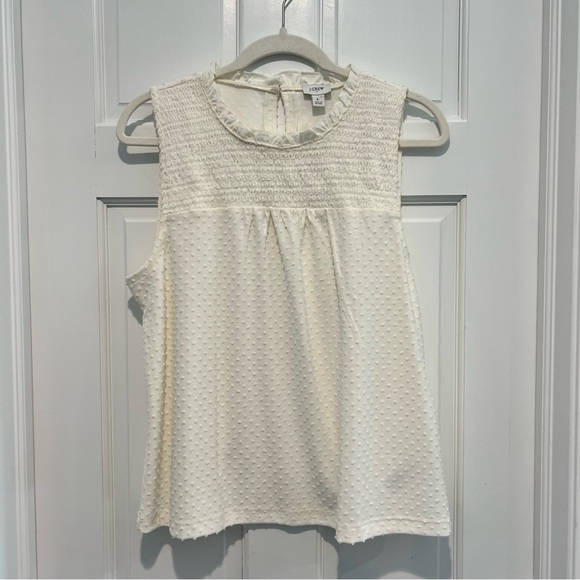 J.Crew NWT Smocked Clip-Dot Tank Top Large Ivory Sleeveless Blouse - Picture 3 of 7